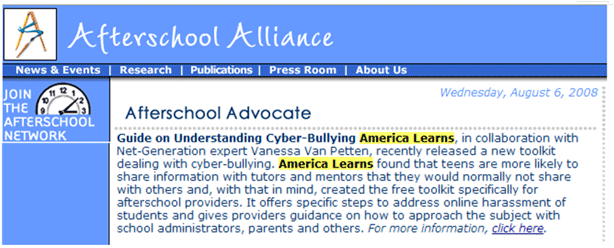 Afterschool Alliance: Afterschool Advocate Highlights Cyberbullying Toolkit